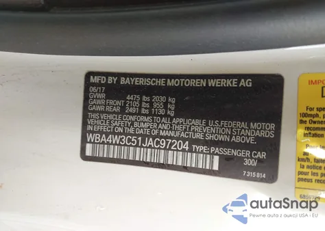 2018 BMW 430I z USA, uszkodzony, nr VIN WBA4W3C51JAC97204